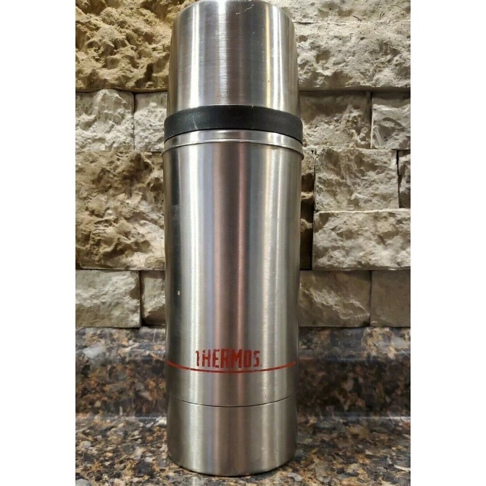 Vintage Metal Thermos Vacuum Bottle Stopper No. 781 1.03 Quart Flip Stopper USA